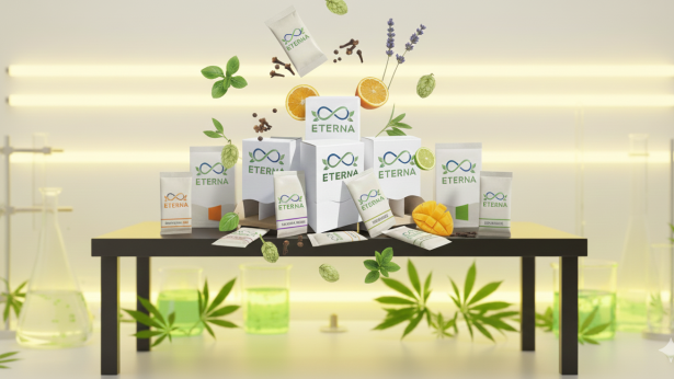 Eterna CBD oil bottle with packaging